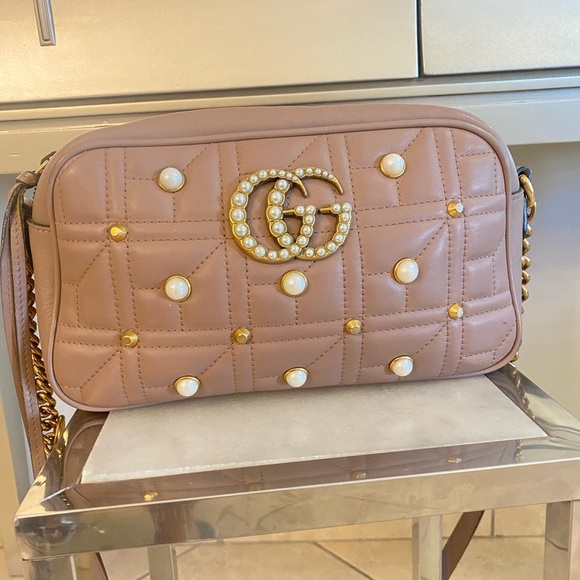 Gucci Handbags - GUCCI Matelasse Studded Small Pearly GG Marmont nude